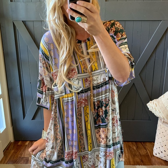 New PLUS SIZE Patchwork Boho Print Tunic Dress - Picture 6 of 7